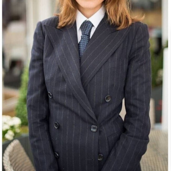 Ralph Lauren Pinstripe Double Breasted Blazer Dark Gray Size 10 - Picture 4 of 13